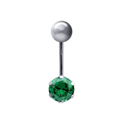 9ct White Gold  6mm CZ Solitaire Banana Belly Bar 10mm Green - JBJ101