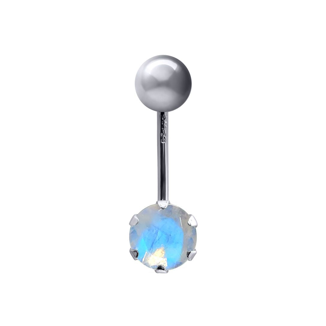 9ct White Gold  6mm CZ Solitaire Banana Belly Bar 10mm Rainbow - JBJ101