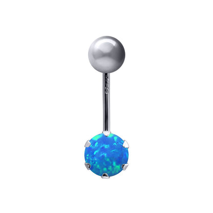9ct White Gold  6mm CZ Solitaire Belly Bar 10mm Blue Iridescent - JBJ101