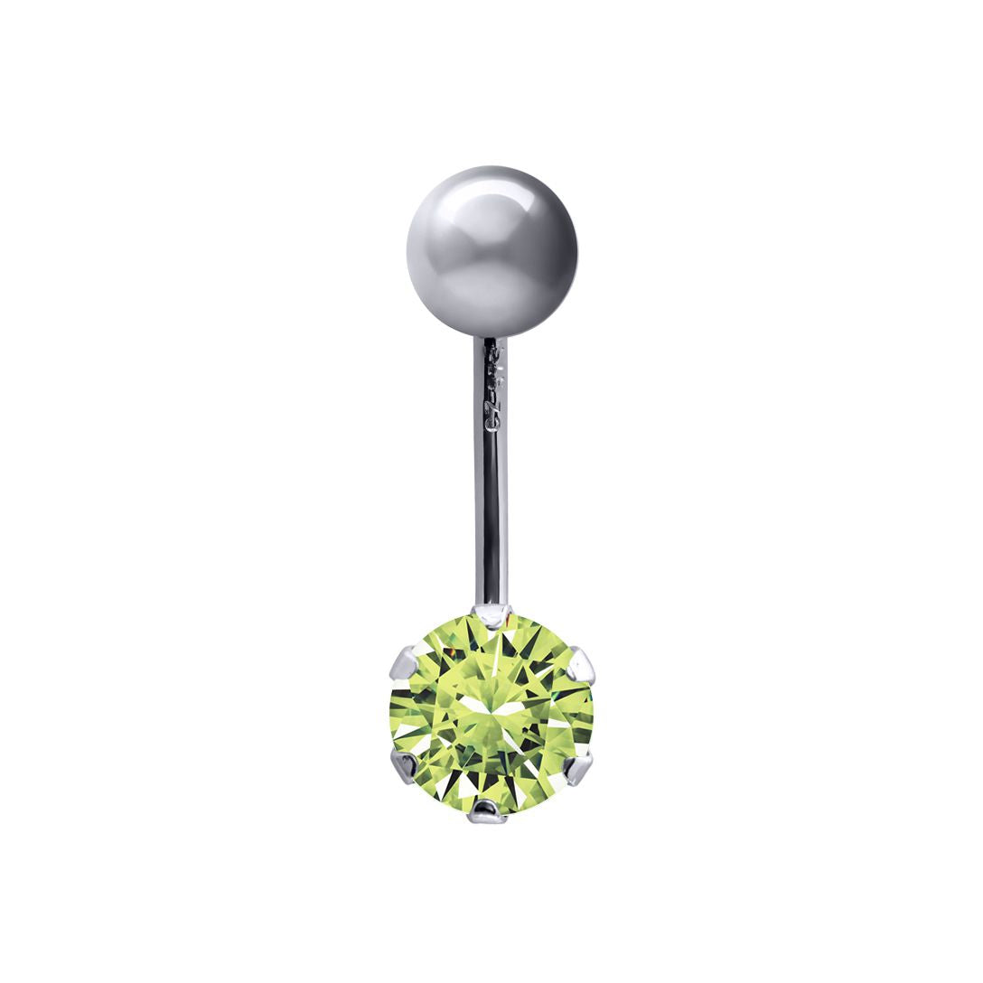 9ct White Gold  6mm Opal Solitaire Belly Bar 10mm Light Green - JBJ101