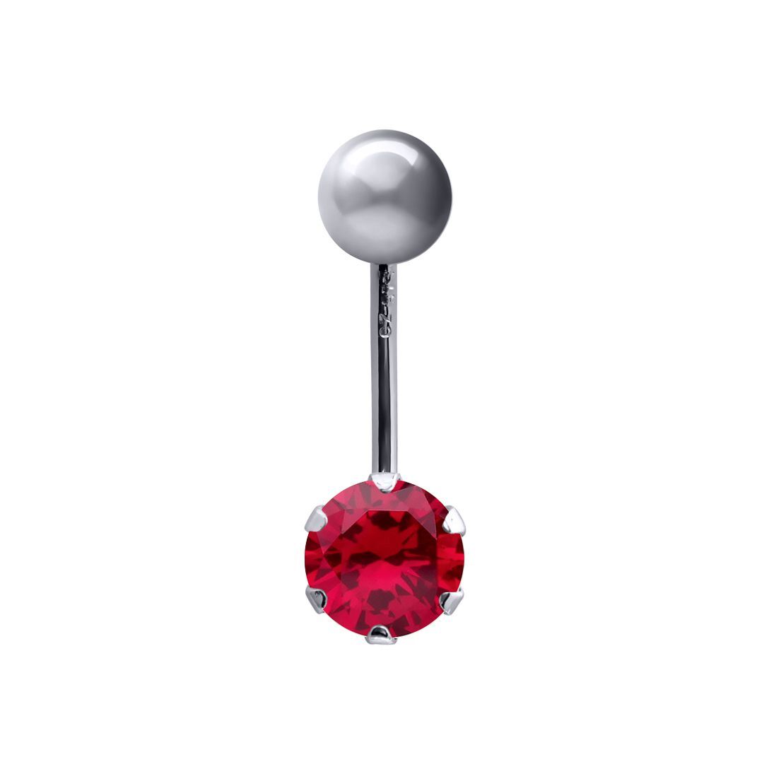 9ct White Gold  6mm Opal Solitaire Banana Belly Bar 10mm Red - JBJ101