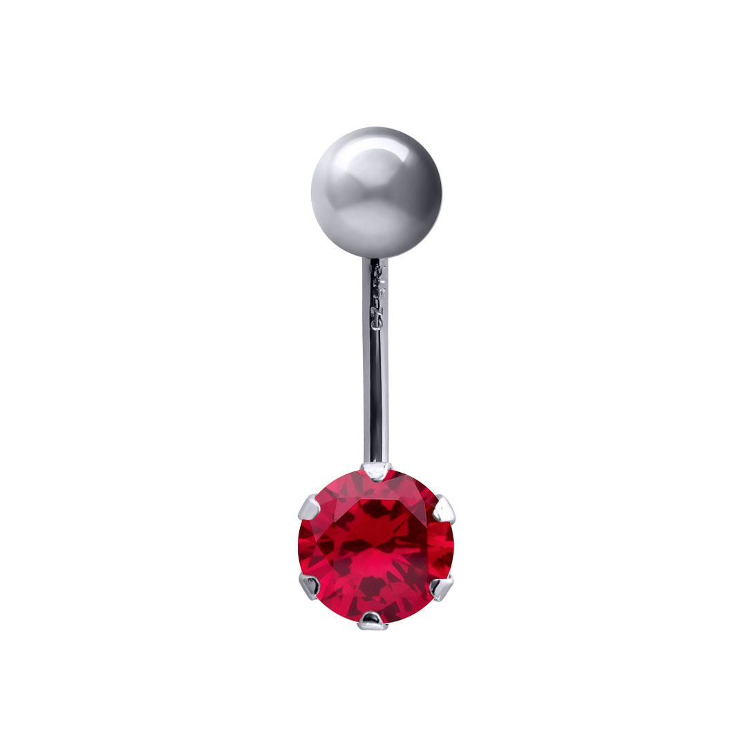 9ct White Gold  6mm Opal Solitaire Banana Belly Bar 10mm Red - JBJ101