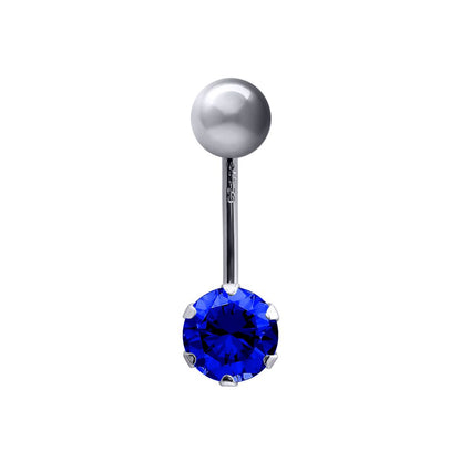 9ct White Gold  6mm CZ Solitaire Banana Belly Bar 10mm Blue - JBJ101