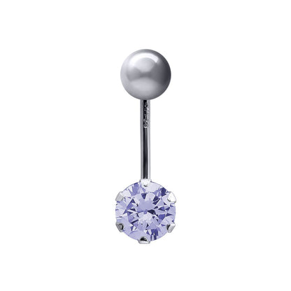 9ct White Gold  6mm CZ Solitaire Banana Belly Bar Piercing 10mm Lilac - JBJ101