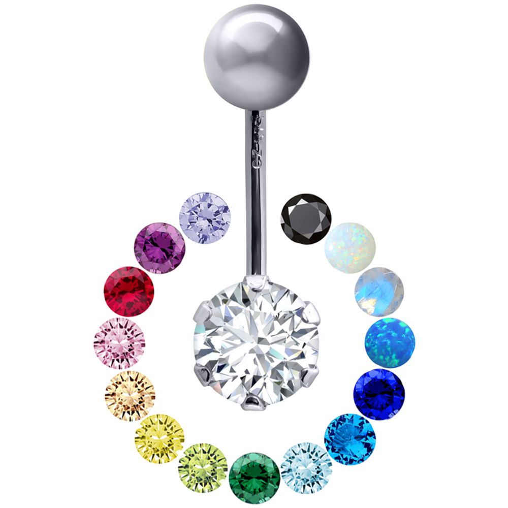 9ct White Gold  6mm CZ Solitaire Banana Belly Bar Piercing 10mm - JBJ101