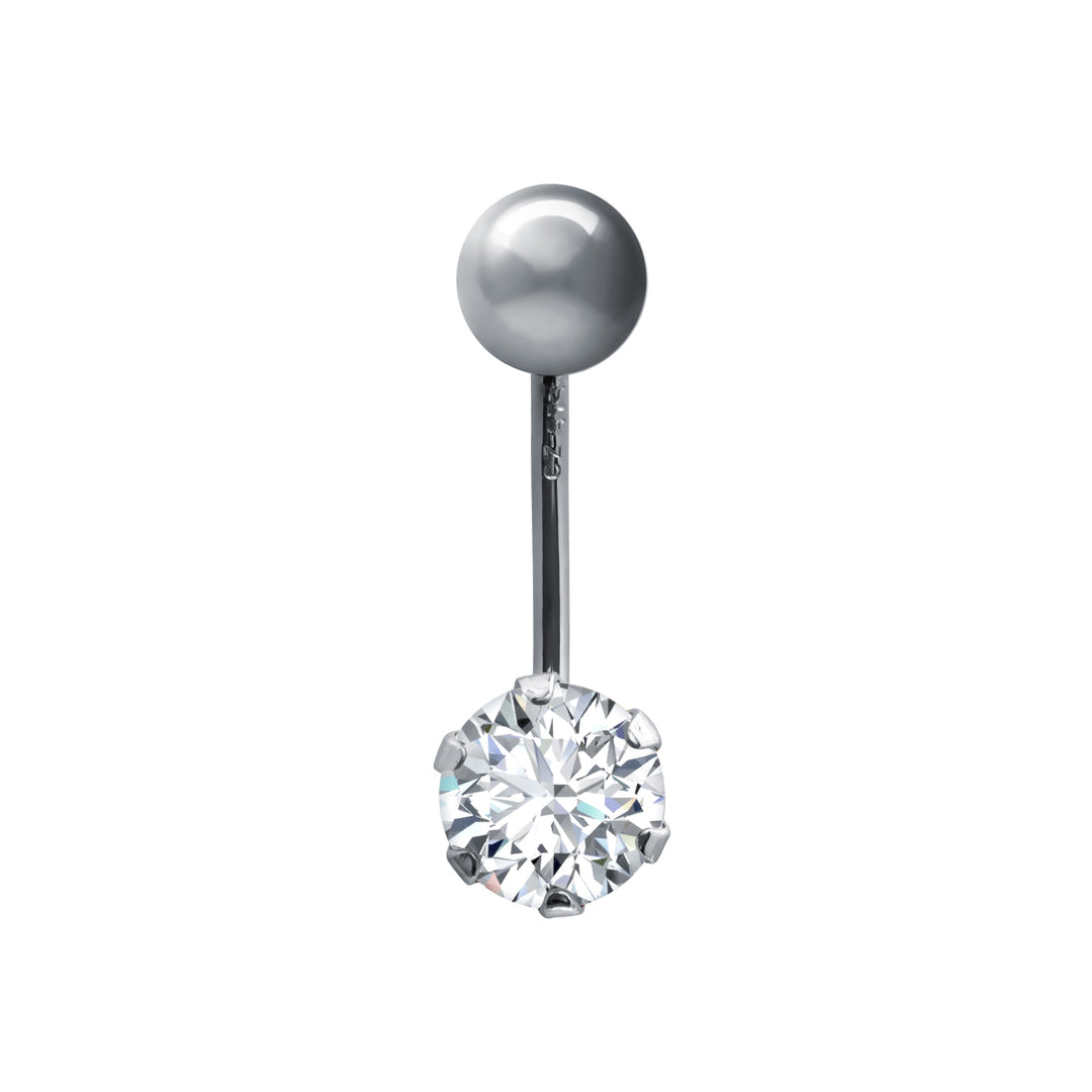 9ct White Gold  CZ Solitaire Claw Set Banana Belly Bar, 10mm - JBJ101