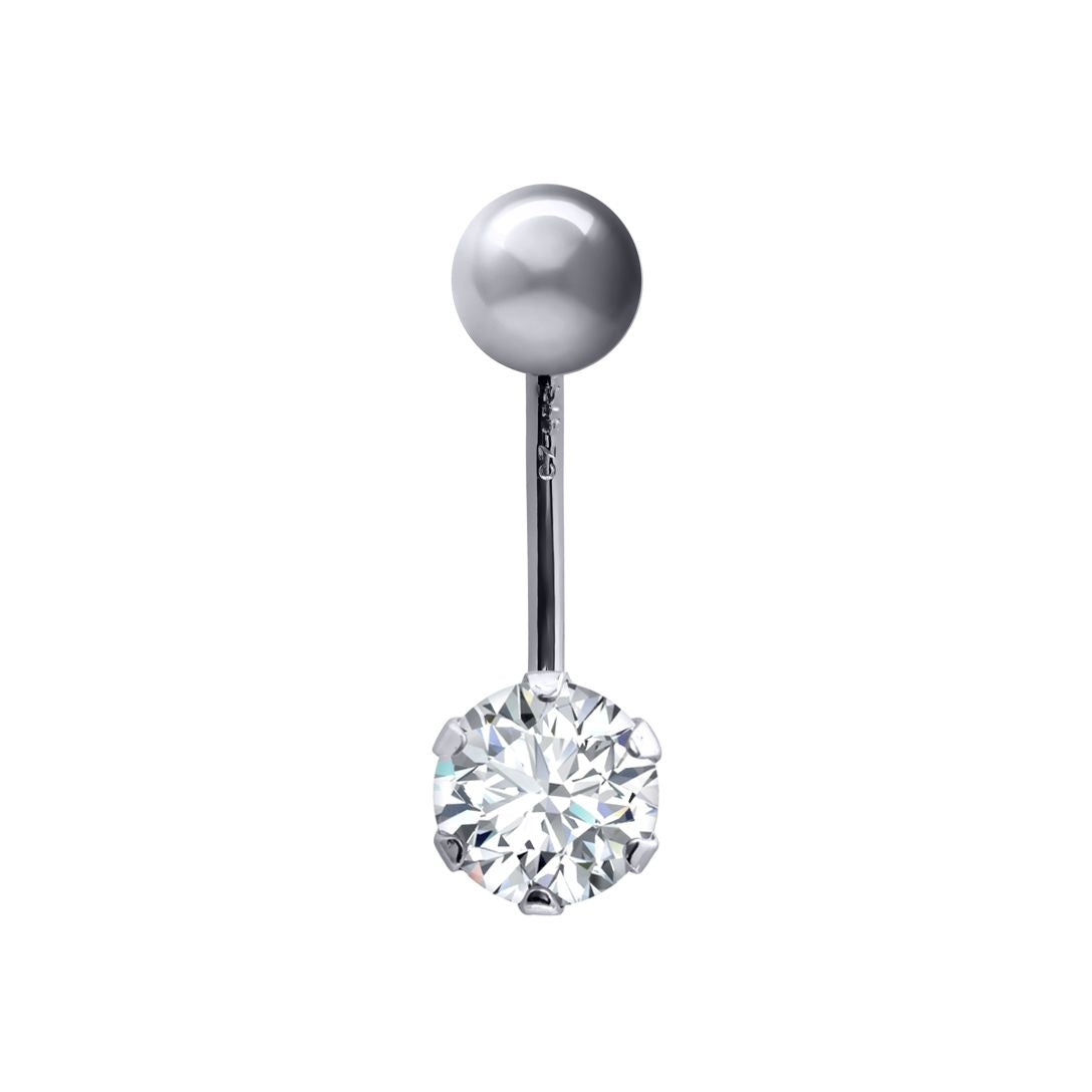 9ct White Gold  6mm CZ Solitaire Banana Belly Bar Piercing 10mm - JBJ101