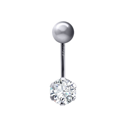 9ct White Gold  6mm CZ Solitaire Banana Belly Bar Piercing 10mm - JBJ101