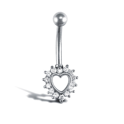 9ct White Gold  CZ Love Banana Belly Bar, 10mm - JBJ103