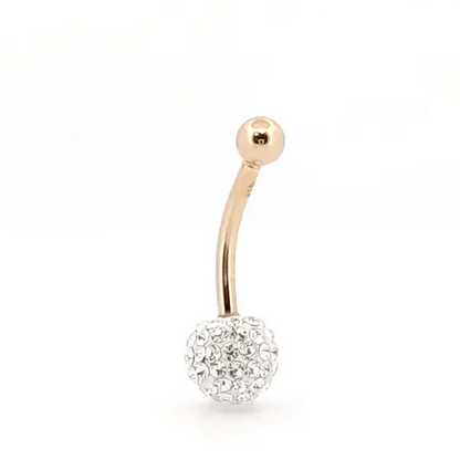 9ct Gold  Crystal 8mm Disco Ball Banana Belly Bar, 12mm - JBJ106-117