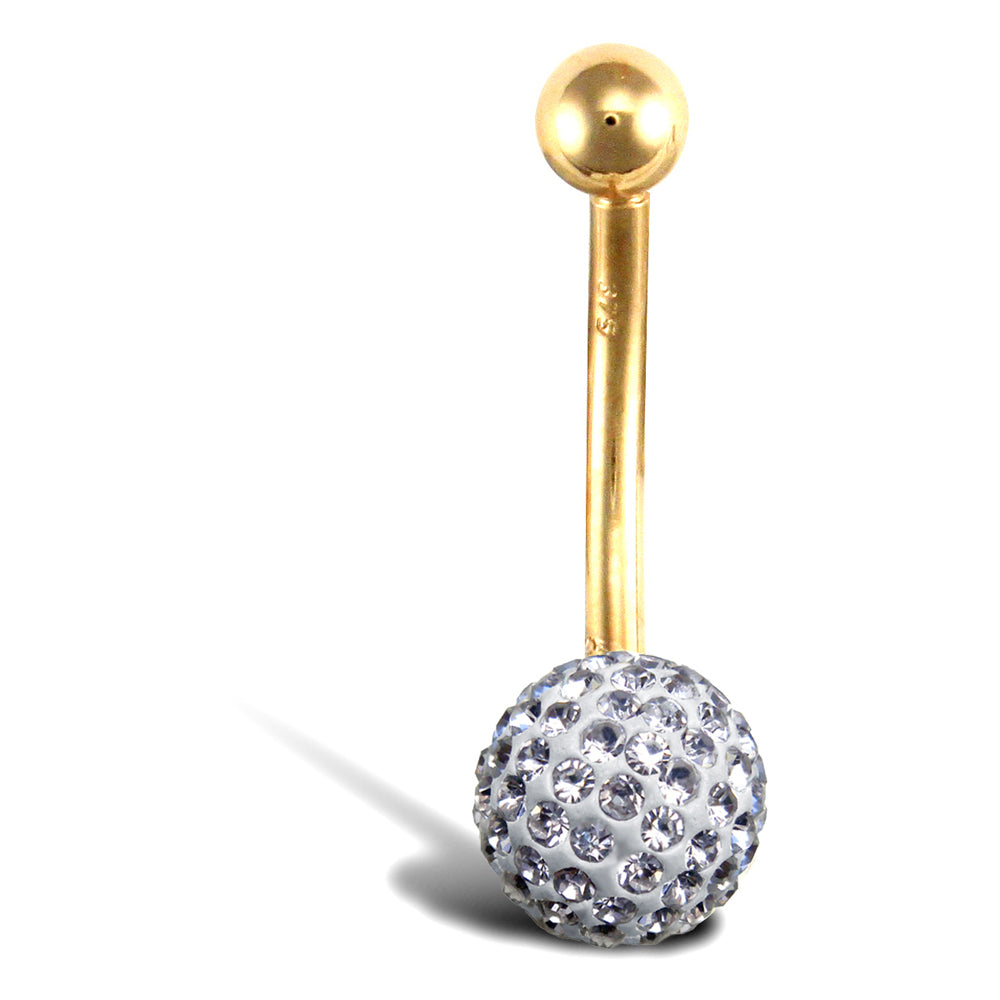 9ct Gold  Crystal 8mm Disco Ball Banana Belly Bar, 12mm - JBJ106-117