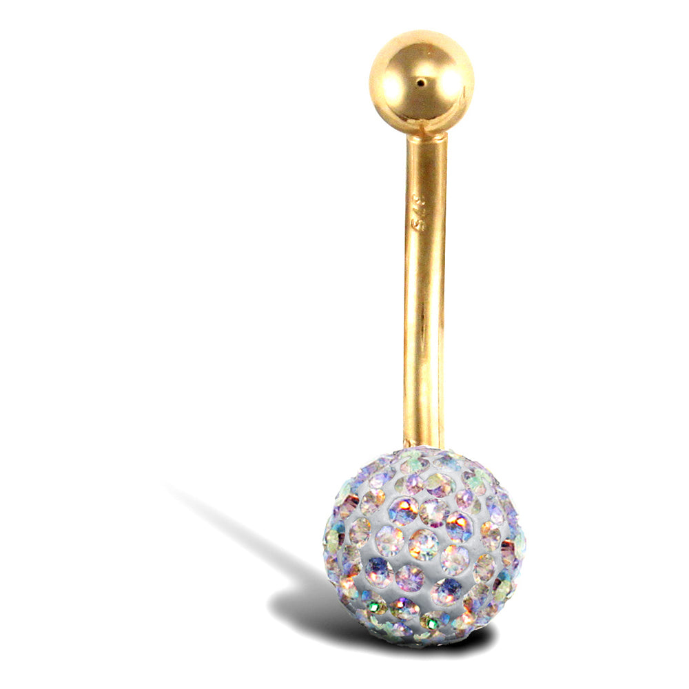 9ct Gold  Rainbow Crystal 8mm Disco Ball Banana Belly Bar, 12mm - JBJ106-117