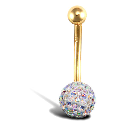 9ct Gold  Rainbow Crystal 8mm Disco Ball Banana Belly Bar, 12mm - JBJ106-117