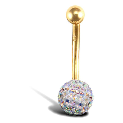 9ct Gold  Rainbow Crystal 8mm Disco Ball Banana Belly Bar, 12mm - JBJ106-117