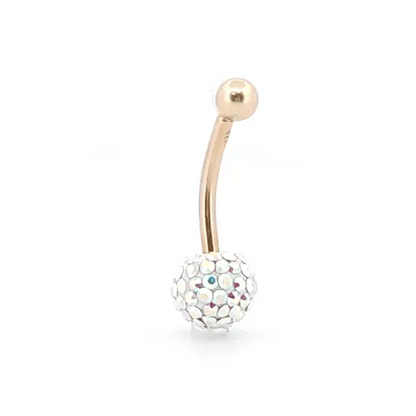 9ct Gold  Rainbow Crystal 8mm Disco Ball Banana Belly Bar, 12mm - JBJ106-117