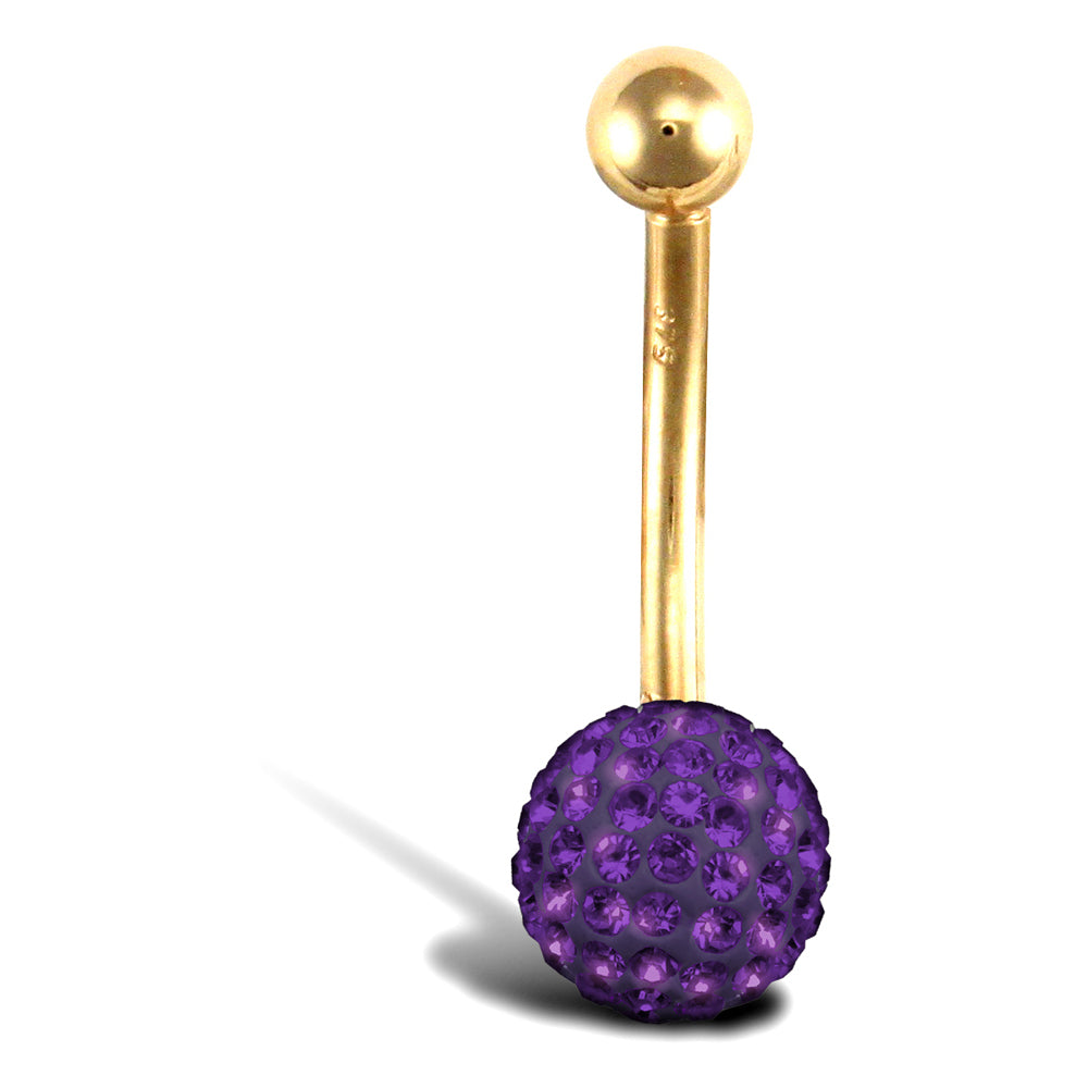 9ct Gold  Purple Crystal 8mm Disco Ball Banana Belly Bar, 12mm - JBJ106-117