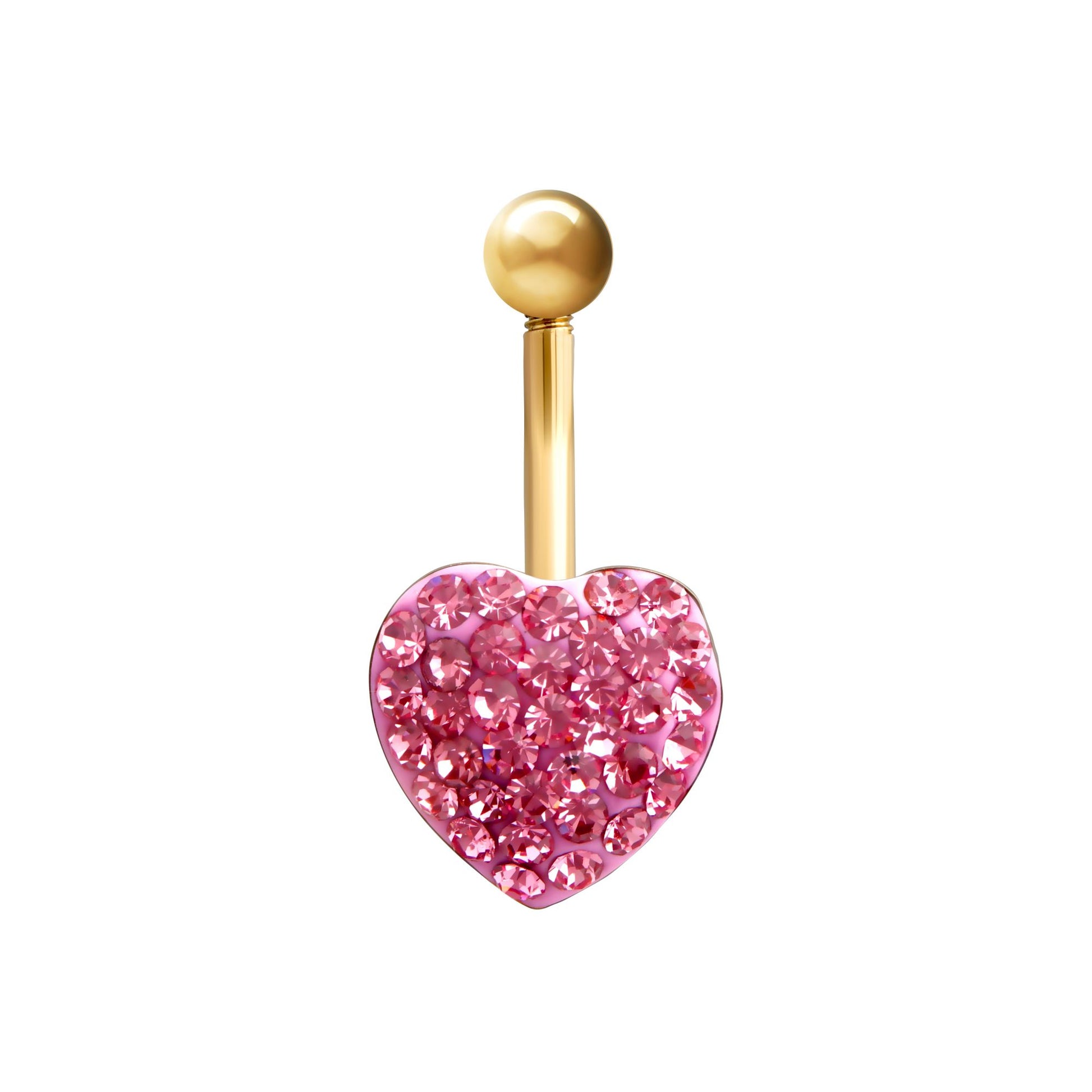 9ct Gold  Baby Pink Crystal Love Heart Banana Belly Bar, 10mm - JBJ118