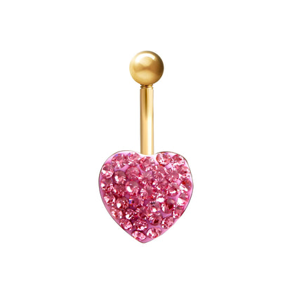 9ct Gold  Baby Pink Crystal Love Heart Banana Belly Bar, 10mm - JBJ118