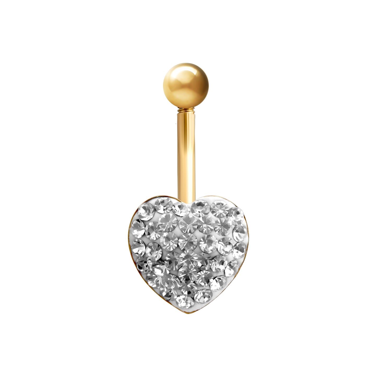 9ct Gold  Crystal Love Heart Banana Belly Bar, 10mm - JBJ119