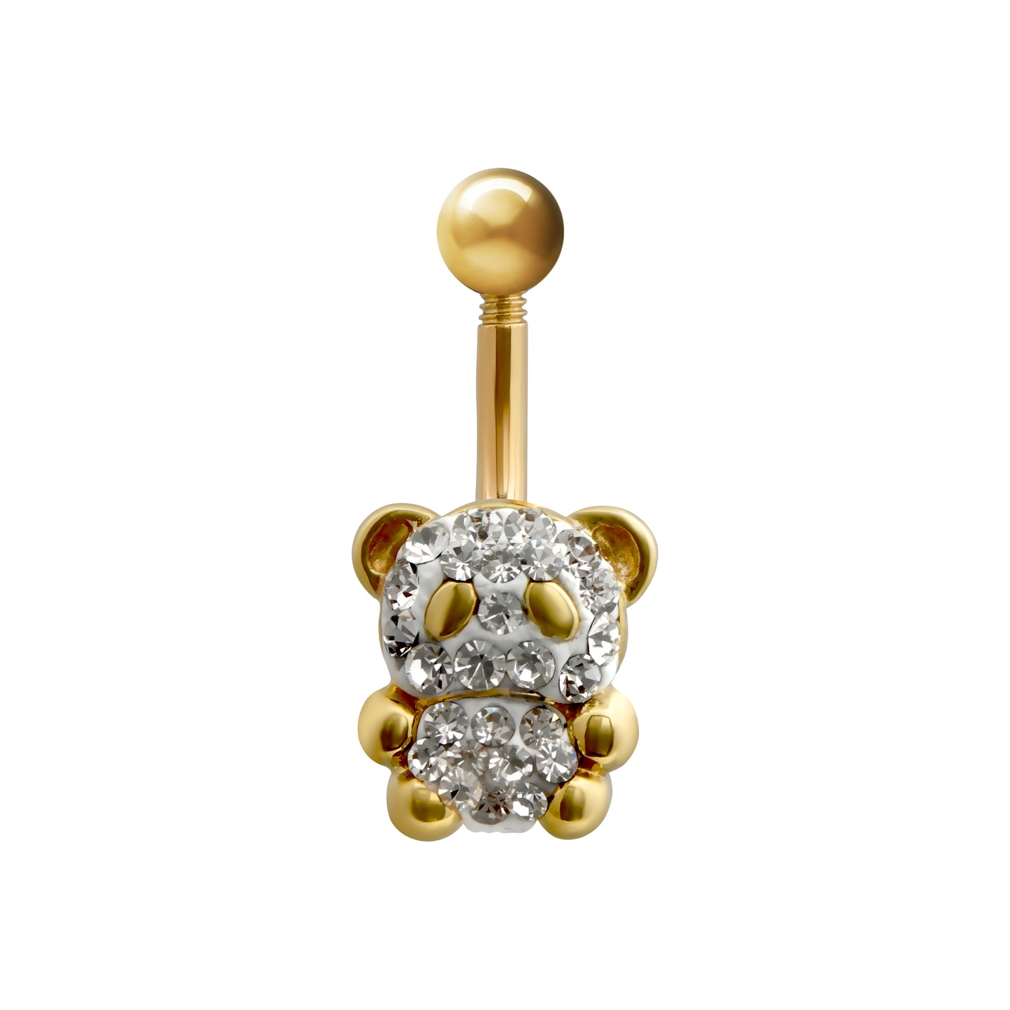 9ct Gold  Crystal Teddy Bear Banana Belly Bar, 10mm - JBJ123