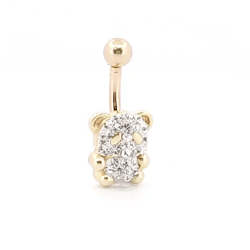 9ct Gold  Crystal Teddy Bear Banana Belly Bar, 10mm - JBJ123