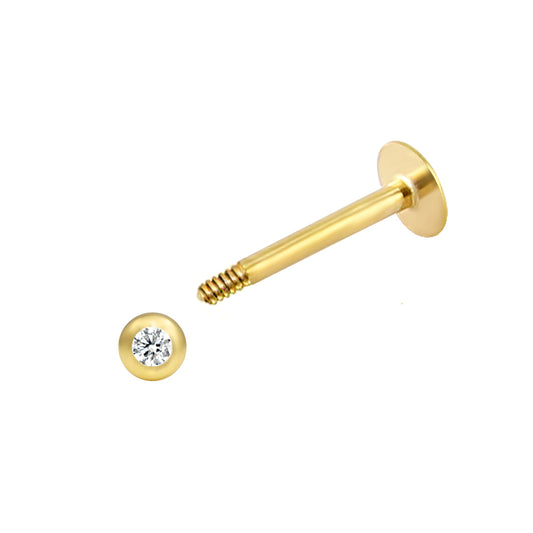9ct Gold  CZ 1.1mm Labret Stud Body Bar Piercing, 11mm (8mm Bar) - JBJ125