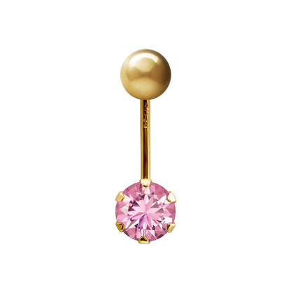 9ct Gold  6mm CZ Solitaire Banana Belly Bar Piercing 10mm Pink - JBJ100