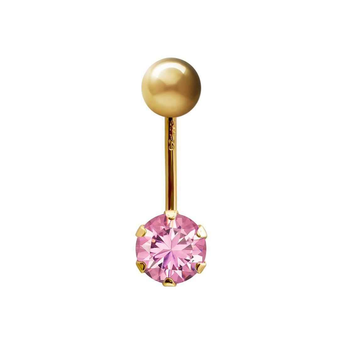 9ct Gold  6mm CZ Solitaire Banana Belly Bar Piercing 10mm Pink - JBJ100