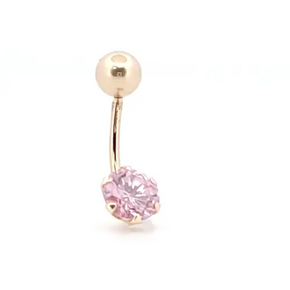 9ct Gold  6mm CZ Solitaire Banana Belly Bar Piercing 10mm Pink - JBJ100