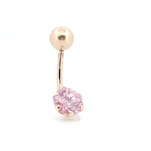 9ct Gold  6mm CZ Solitaire Banana Belly Bar Piercing 10mm Pink - JBJ100