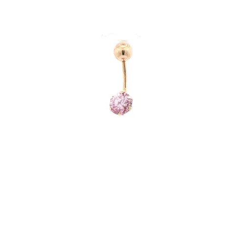 9ct Gold  6mm CZ Solitaire Banana Belly Bar Piercing 10mm Pink - JBJ100