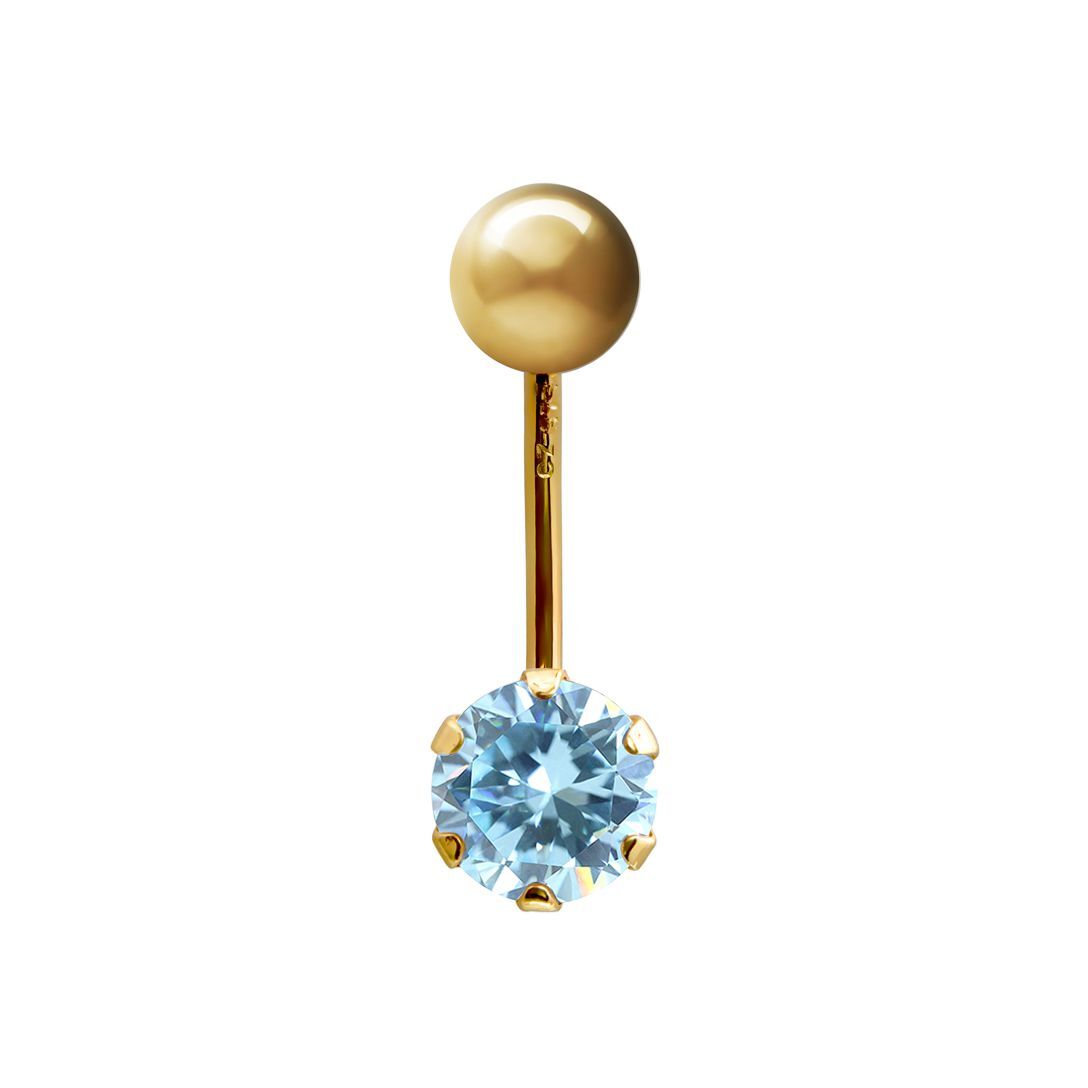 9ct Gold  6mm CZ Solitaire Banana Belly Bar 10mm Light Blue - JBJ100
