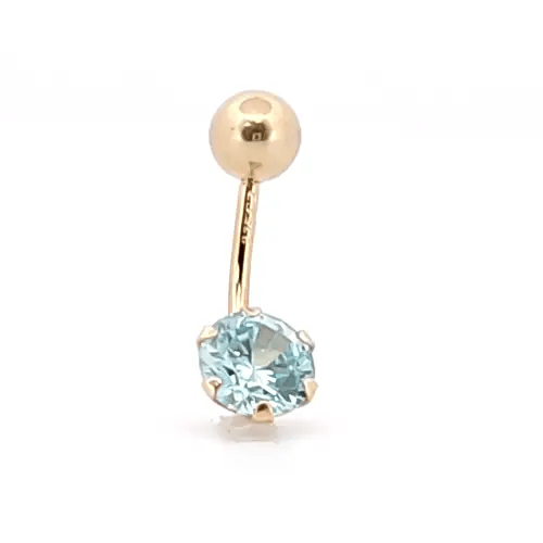 9ct Gold  6mm CZ Solitaire Banana Belly Bar 10mm Light Blue - JBJ100