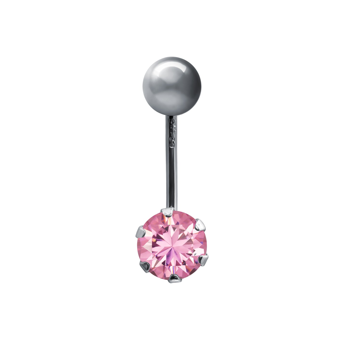 9ct White Gold  Pink CZ Solitaire Banana Belly Bar Piercing 10mm - JBJ132