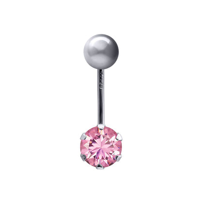 9ct White Gold  6mm CZ Solitaire Banana Belly Bar Piercing 10mm Pink - JBJ101