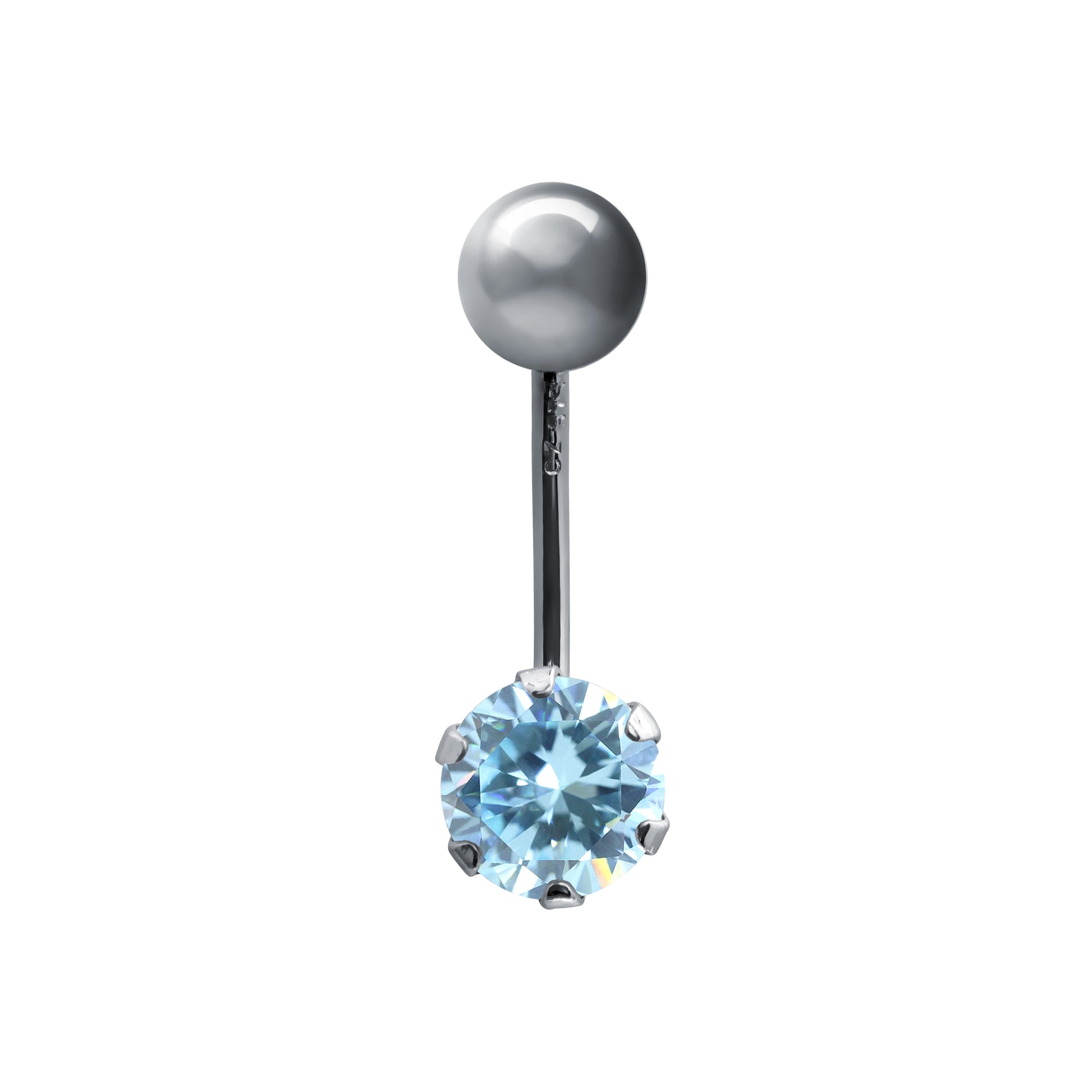 9ct White Gold  Blue CZ Solitaire Banana Belly Bar Piercing 10mm - JBJ133