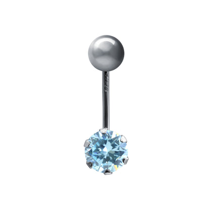 9ct White Gold  Blue CZ Solitaire Banana Belly Bar Piercing 10mm - JBJ133