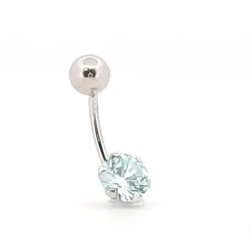 9ct White Gold  6mm CZ Solitaire Banana Belly Bar 10mm Light Blue - JBJ101
