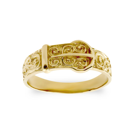 Kids Solid 9ct Gold  Carved Buckle Baby Ring - JBR004