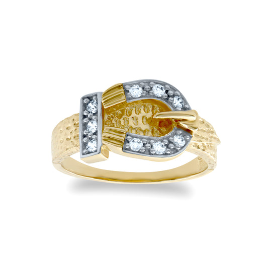 9ct Gold  CZ Belt Buckle Baby Ring - JBR018