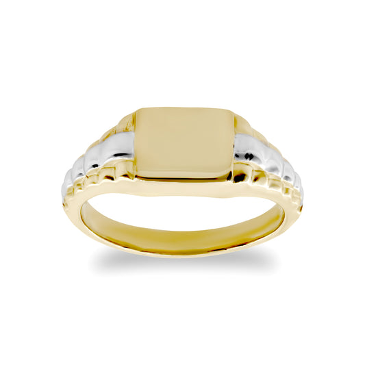 Kids Solid 9ct Yellow and White Gold  Watch Link Signet Baby Ring - JBR020