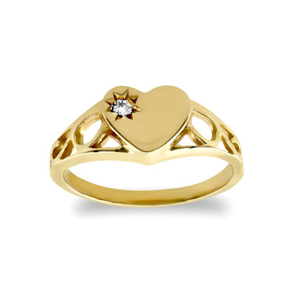 Girls Solid 9ct Gold  Solitaire Love Heart Signet Baby Ring - JBR022