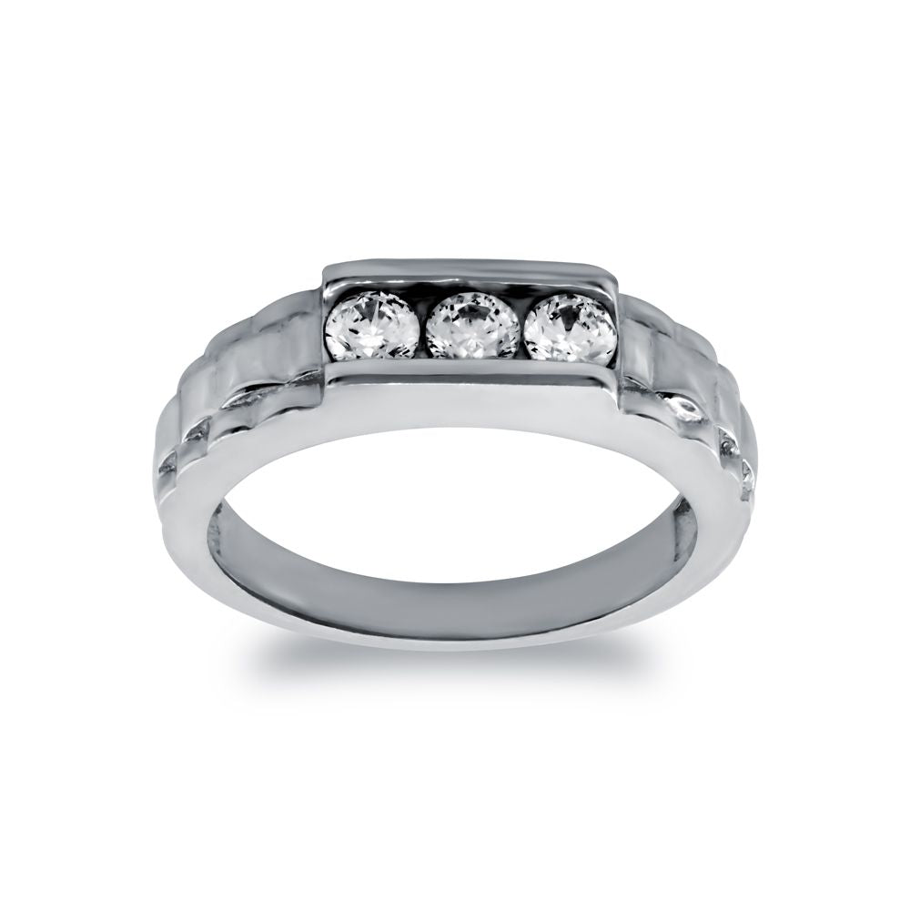 9ct White Gold  CZ Watch Link Signet Baby Ring - JBR025