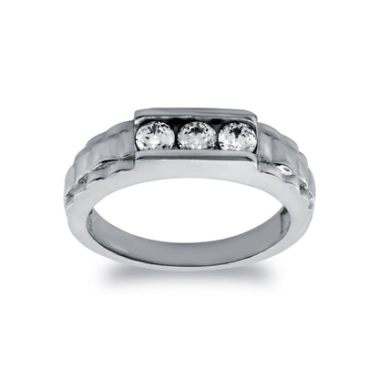 9ct White Gold  CZ Watch Link Signet Baby Ring - JBR025