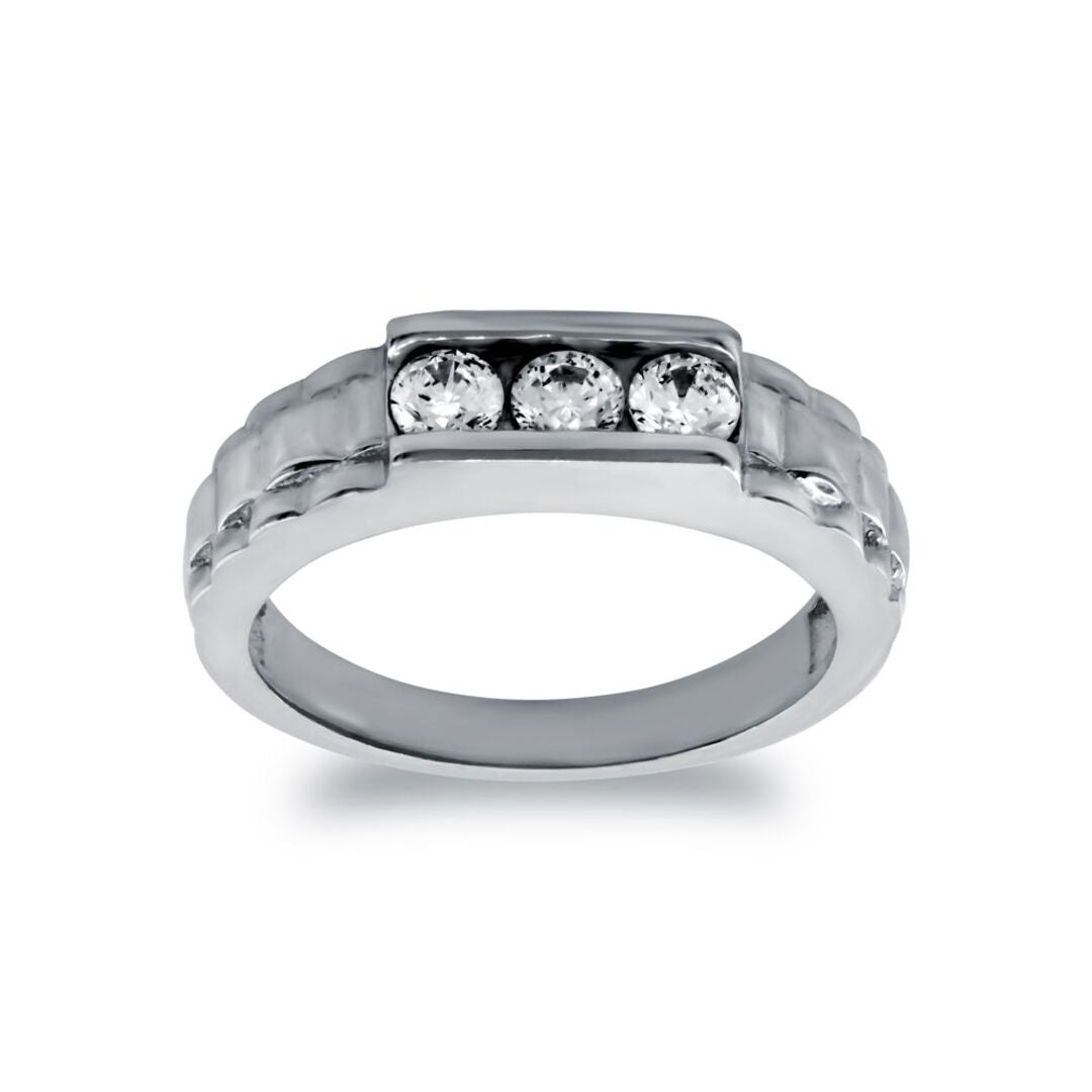 9ct White Gold  CZ Watch Link Signet Baby Ring - JBR025