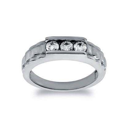 9ct White Gold  CZ Watch Link Signet Baby Ring - JBR025