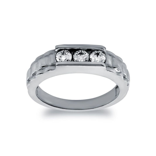 9ct White Gold  CZ Watch Link Signet Baby Ring - JBR025