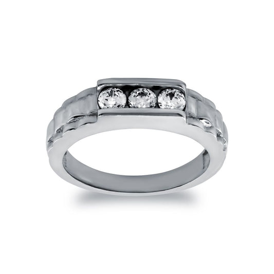 9ct White Gold  CZ Watch Link Signet Baby Ring - JBR025