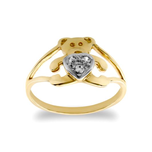 9ct Gold  CZ Teddy Bear Love Baby Ring - JBR030