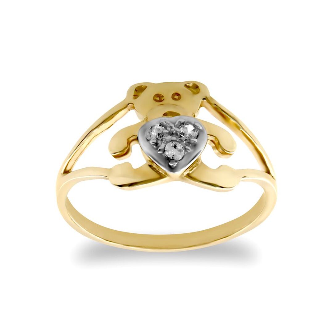 9ct Gold  CZ Teddy Bear Love Baby Ring - JBR030
